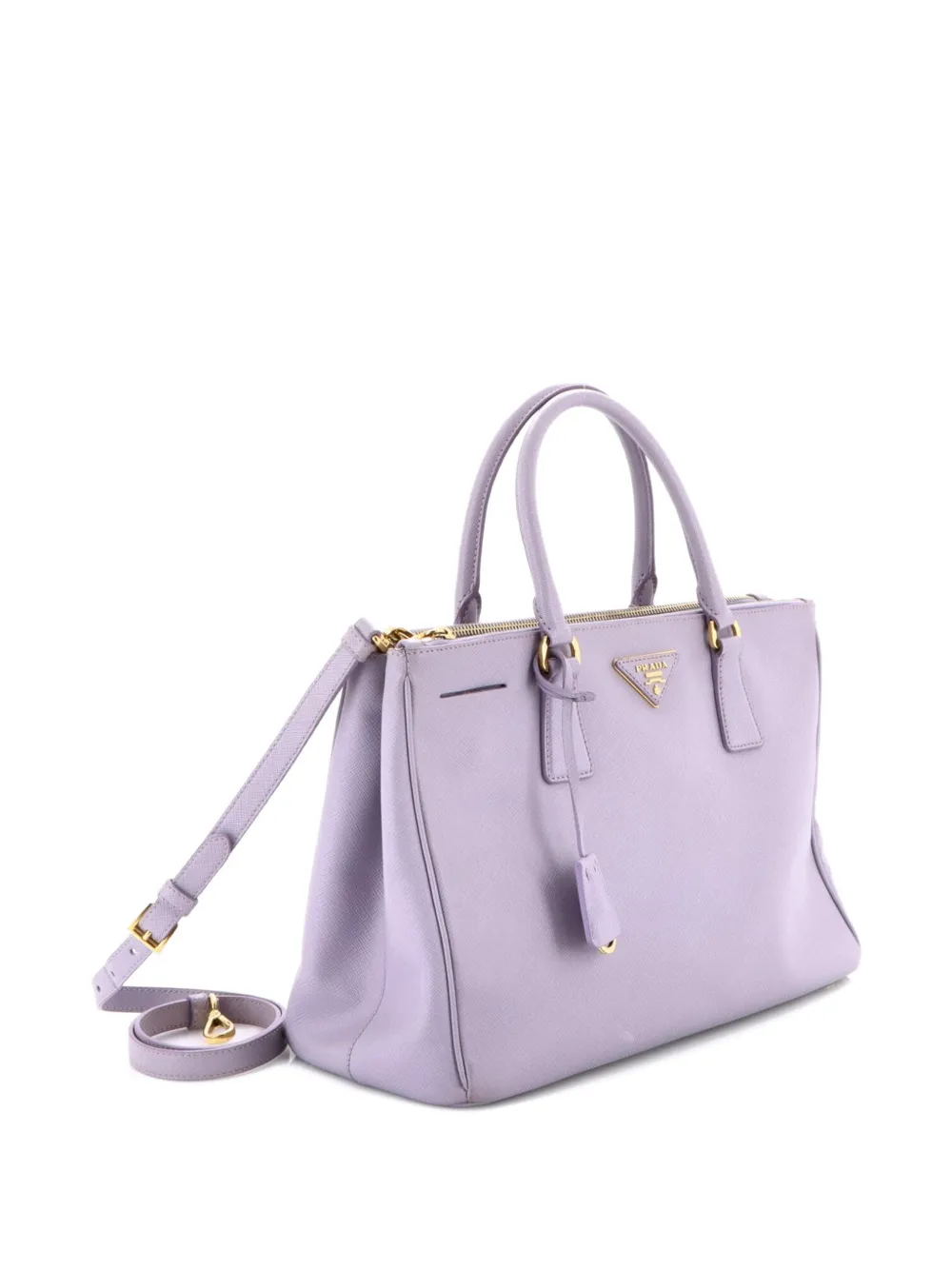 Pre-owned Prada Double Zip Lux Saffiano Leather Medium Tote Bag In Purple