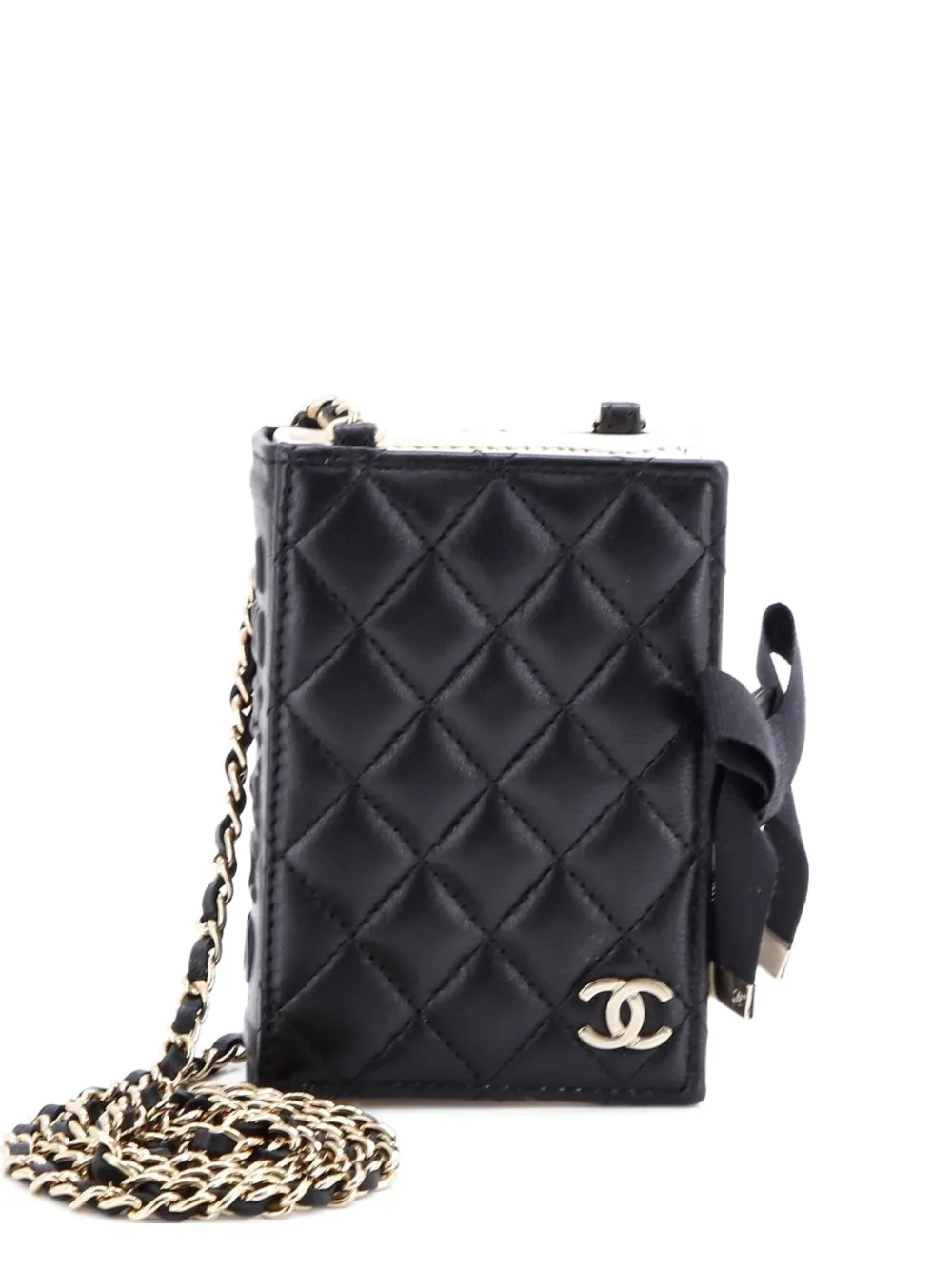 CHANEL Pre-Owned CC Book Card Holder with Chain Quilted Lambskin crossbody bag - Nero