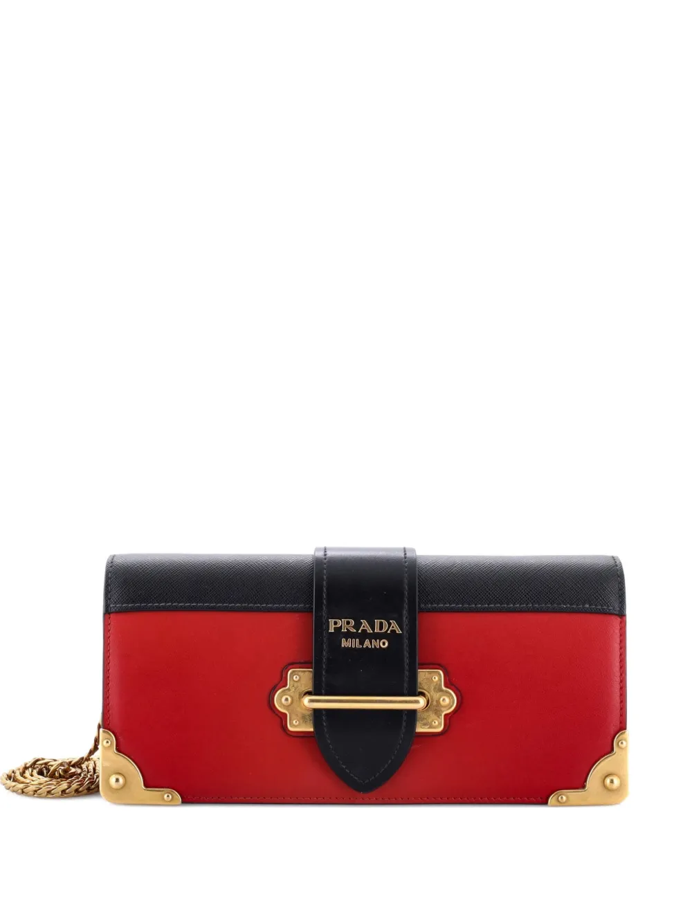Pre-owned Prada Cahier Chain City Calf And Saffiano Clutch Bag In Red