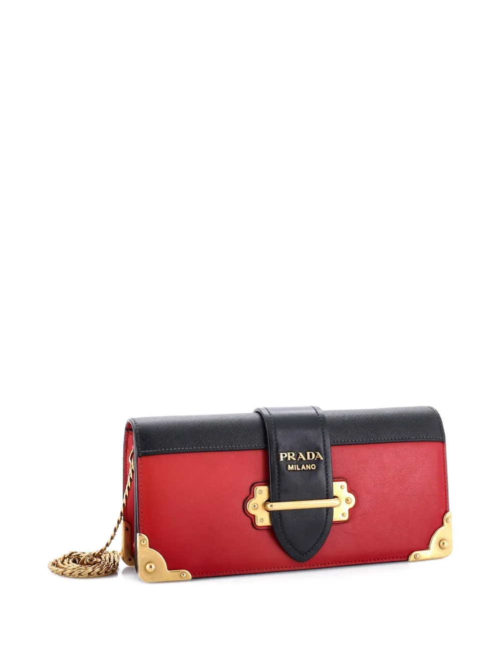 Pre-owned Prada Cahier Chain City Calf And Saffiano Clutch Bag In Red