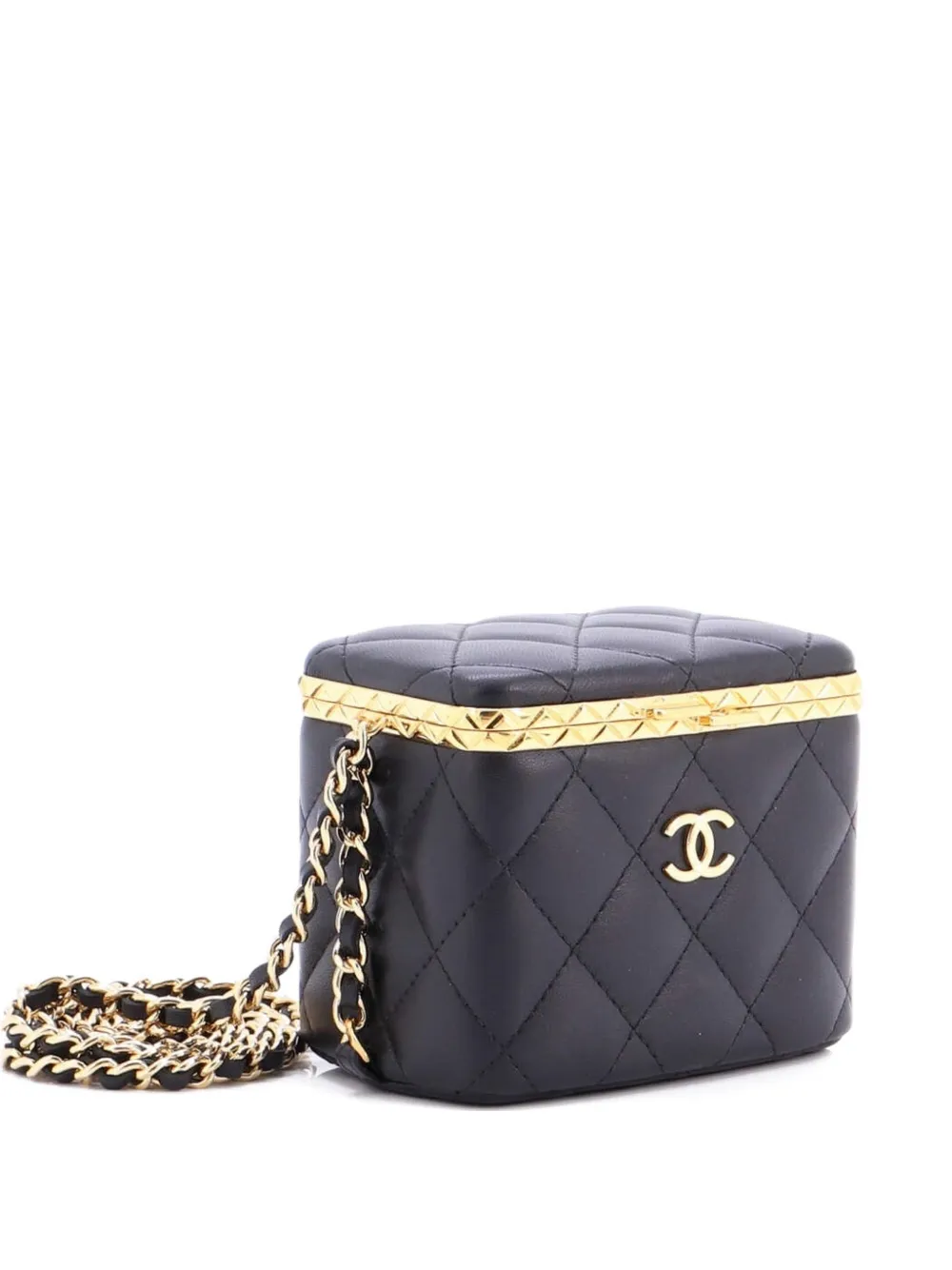 CHANEL Pre-Owned Lock Frame Vanity Case with Chain Quilted Lambskin Small clutch bag | Black | Image 1