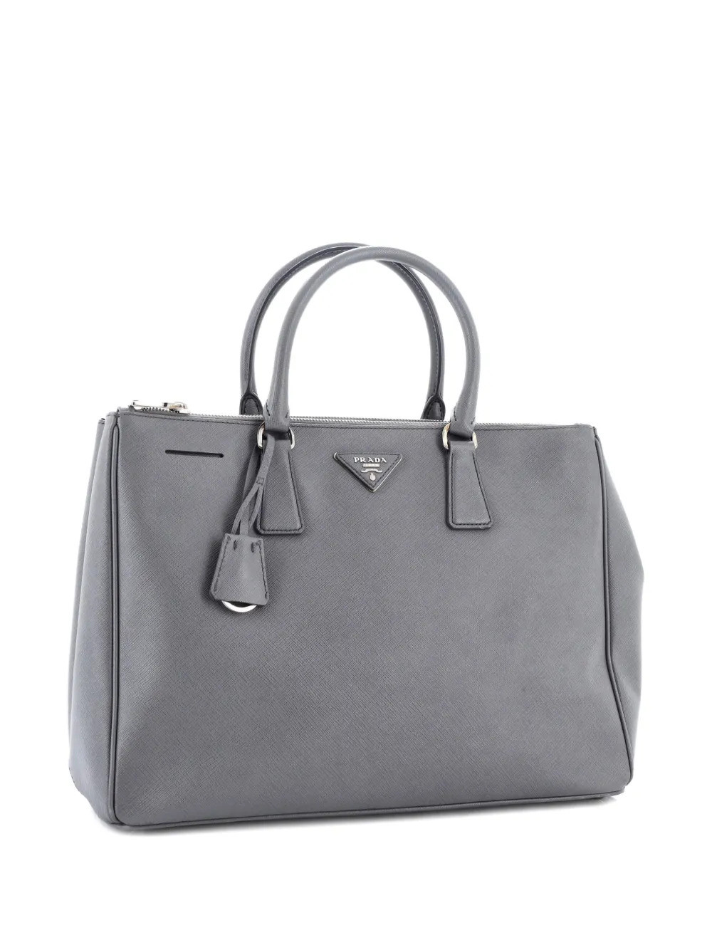 Pre-owned Prada Double Zip Lux Saffiano Leather Medium Tote Bag In Gray