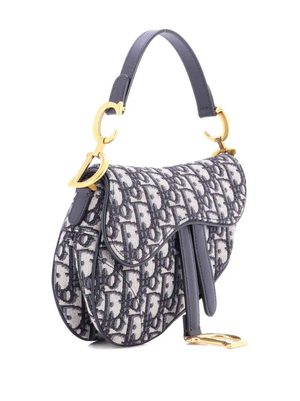 Pre-owned Dior Saddle Handbag Oblique Canvas Mini Shoulder Bag In Blue