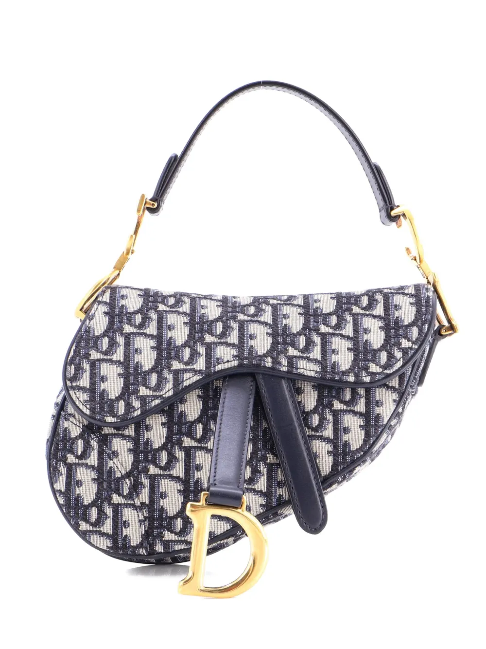 Pre-owned Dior Saddle Handbag Oblique Canvas Mini Shoulder Bag In Blue