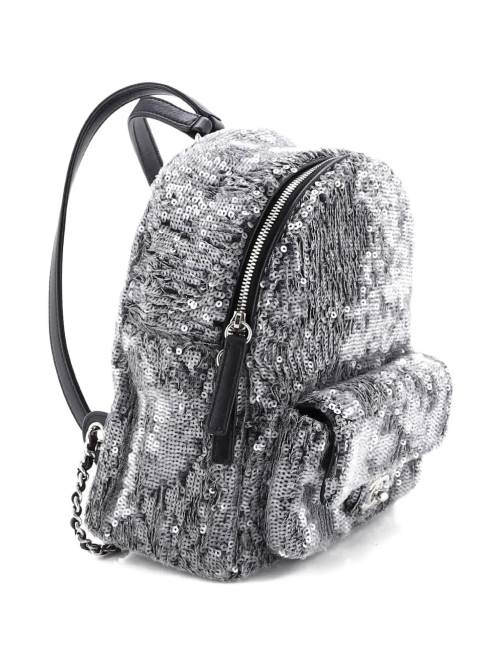 Pre-owned Chanel Waterfall Sequins With Leather Mini Backpack In Gray