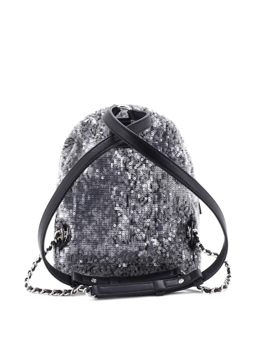 Pre-owned Chanel Waterfall Sequins With Leather Mini Backpack In Gray
