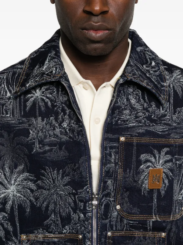 AMIRI Jacquard Zip Chateau Palms Jacket | Blue | FARFETCH GE