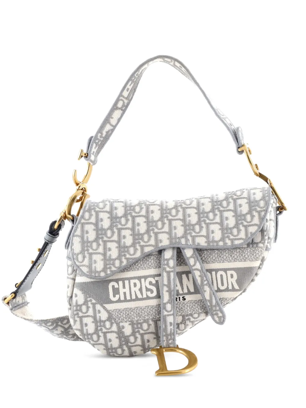 Christian Dior Pre-Owned Saddle Handbag Logo Embroidered Oblique Canvas Medium shoulder bag - Grigio