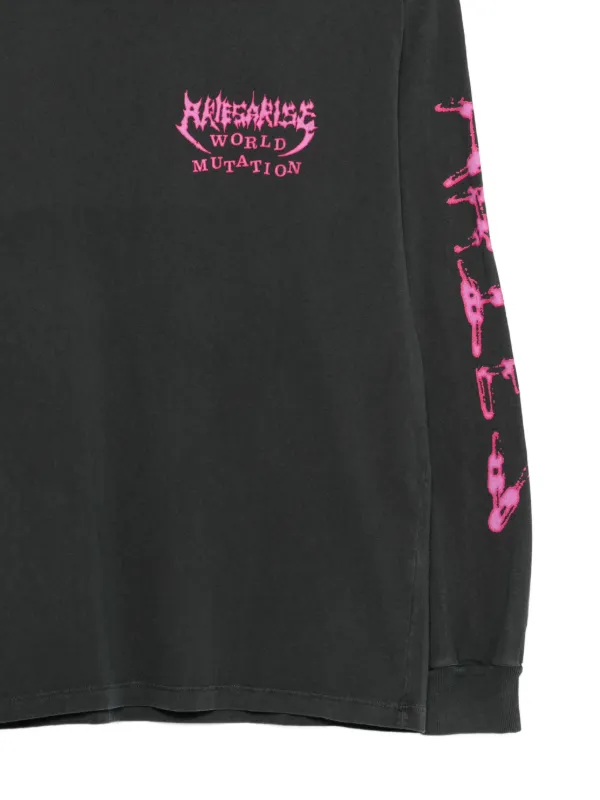 Aries ロンT 長袖 Tシャツ 黒 綿100% イタリア製 ストリート Aries Faded World Mutate long-sleeve T-shirt | Black | FARFETCH AO