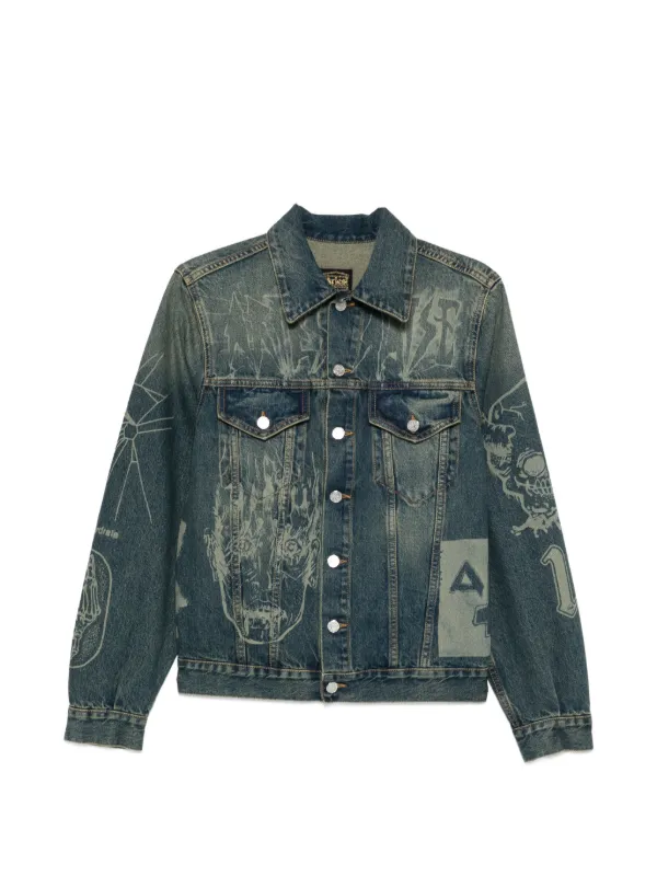 Aries ダメージデニムジャケット Aries グラフィック デニムジャケット | ブルー | FARFETCH JP