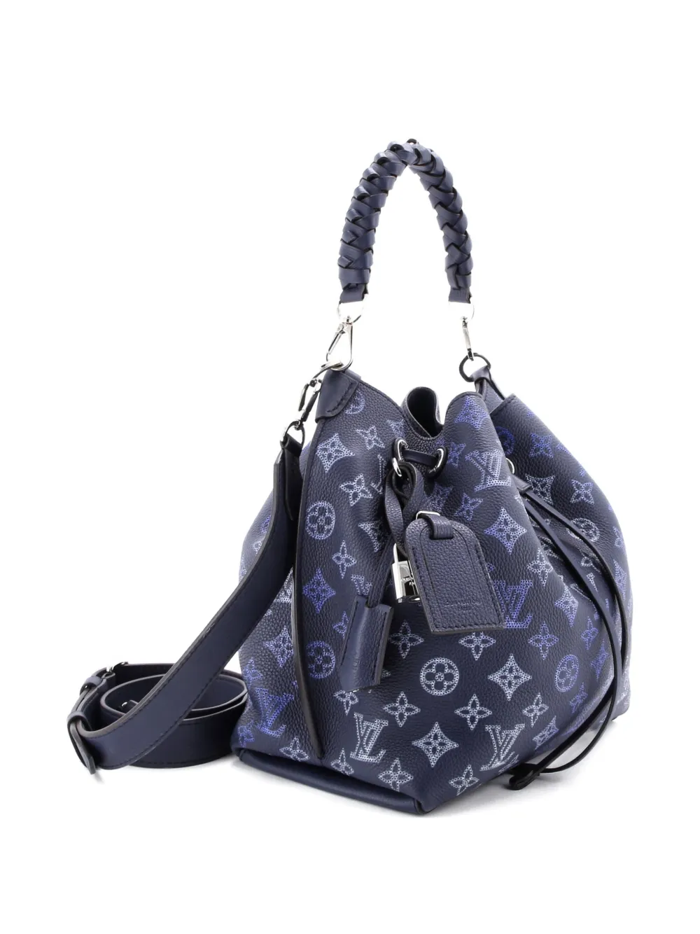 Pre-owned Louis Vuitton Muria Flight Mode Mahina Leather Bucket Bag In Blue