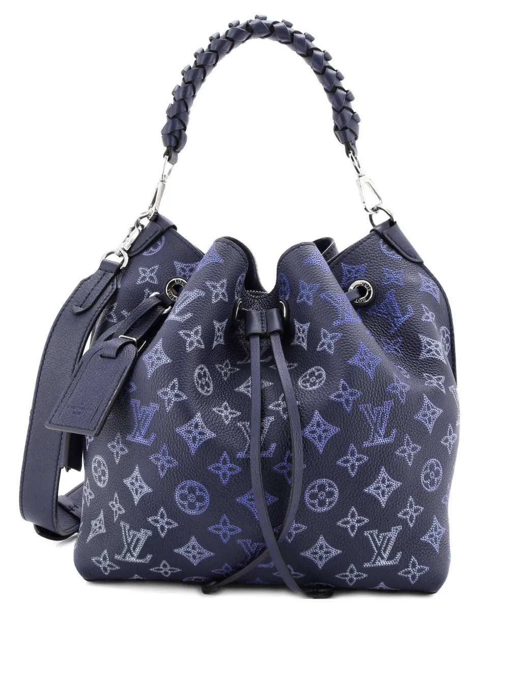 Pre-owned Louis Vuitton Muria Flight Mode Mahina Leather Bucket Bag In Blue