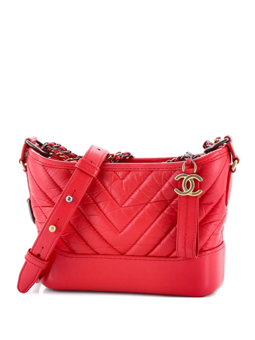 CHANEL Pre-Owned Gabrielle Hobo Chevron Aged Calfskin Small crossbody bag - Rosso