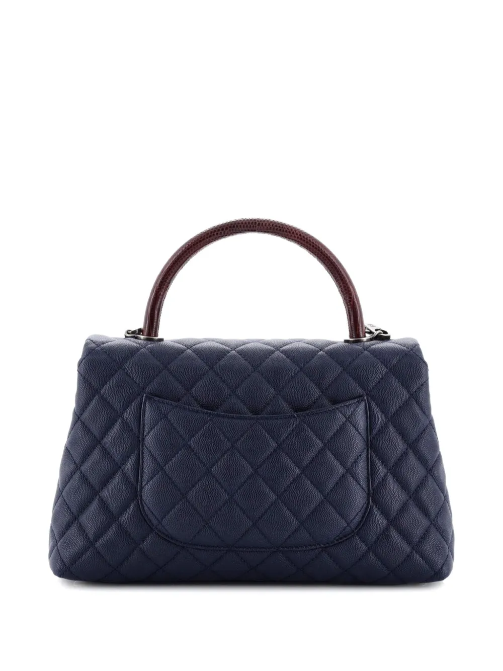 Pre-owned Chanel Coco Top Handle Bag Quilted Caviar With Lizard Embossed Handle Small Shoulder Bag In Blue