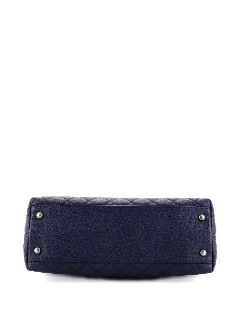 Pre-owned Chanel Coco Top Handle Bag Quilted Caviar With Lizard Embossed Handle Small Shoulder Bag In Blue