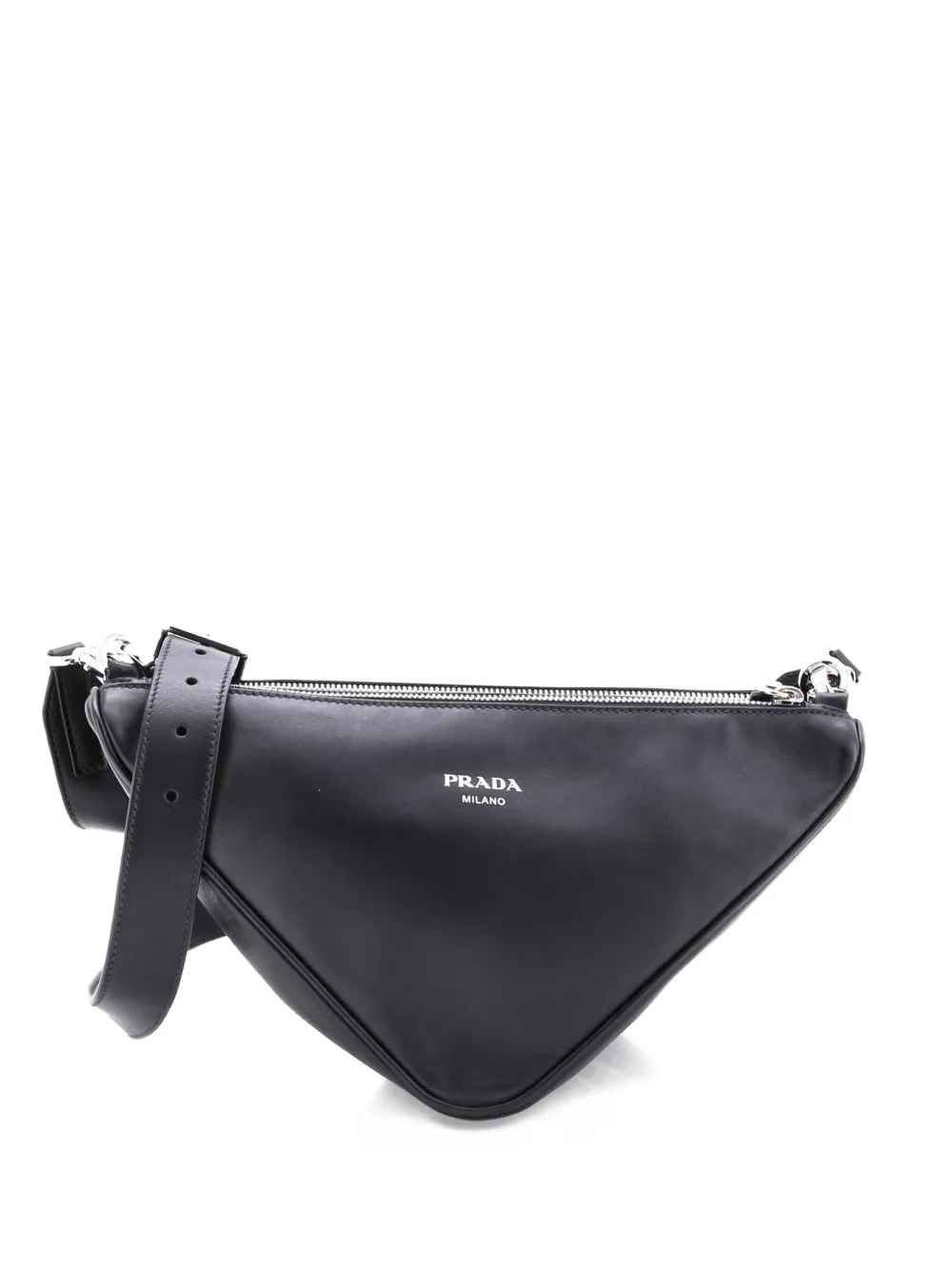 Prada Pre-Owned Double Triangle Logo Zip Shoulder Bag Saffiano Leather and Leather crossbody bag - Nero