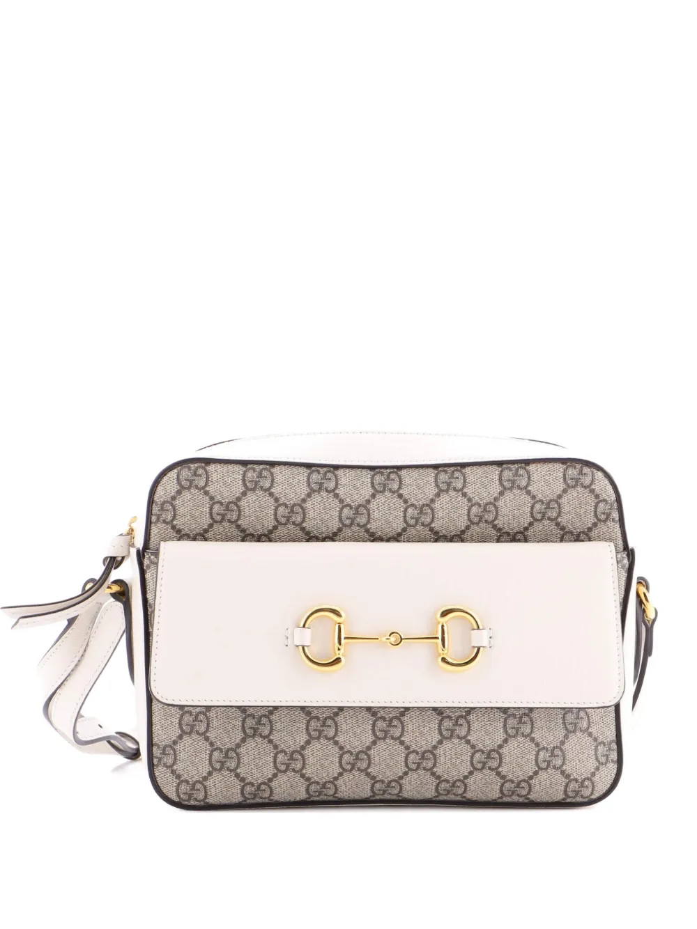 Click to view more detailed imagery on our partner's website Pre-owned Gucci Horsebit 1955 Flap Pocket Camera Bag Gg Coated Canvas And Leather Small Crossbody Bag In Brown