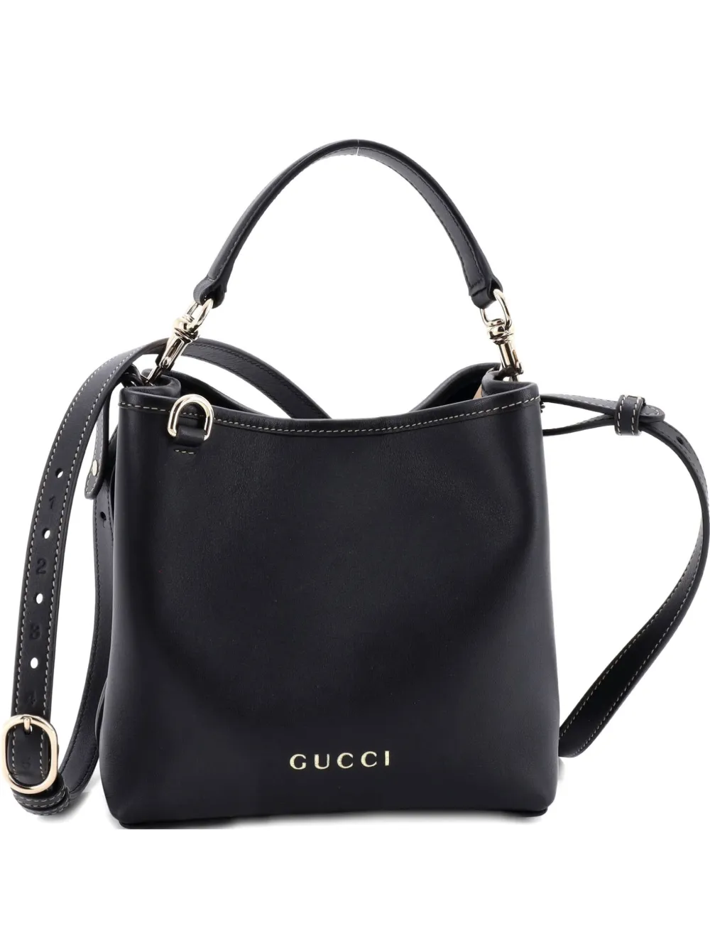 Pre-owned Gucci Emblem Leather Small Bucket Bag In Black