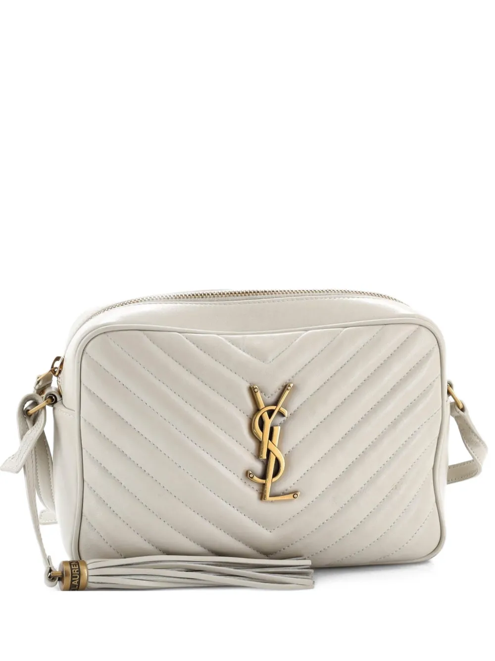 Pre-owned Saint Laurent Lou Camera Bag Matelasse Chevron Leather Small Crossbody Bag In Neutral