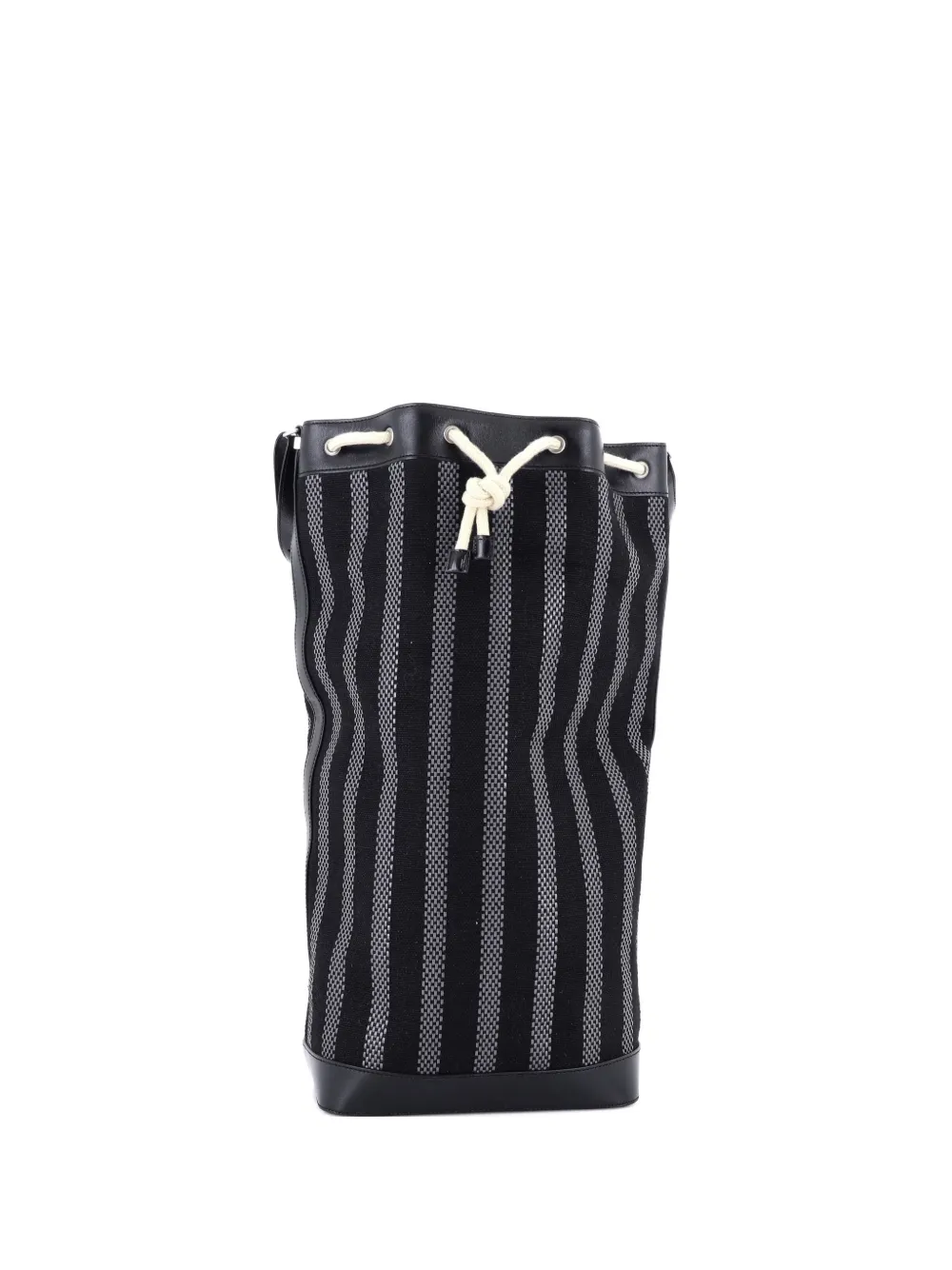 Pre-owned Saint Laurent Sport Striped Canvas And Leather Bucket Bag In Black