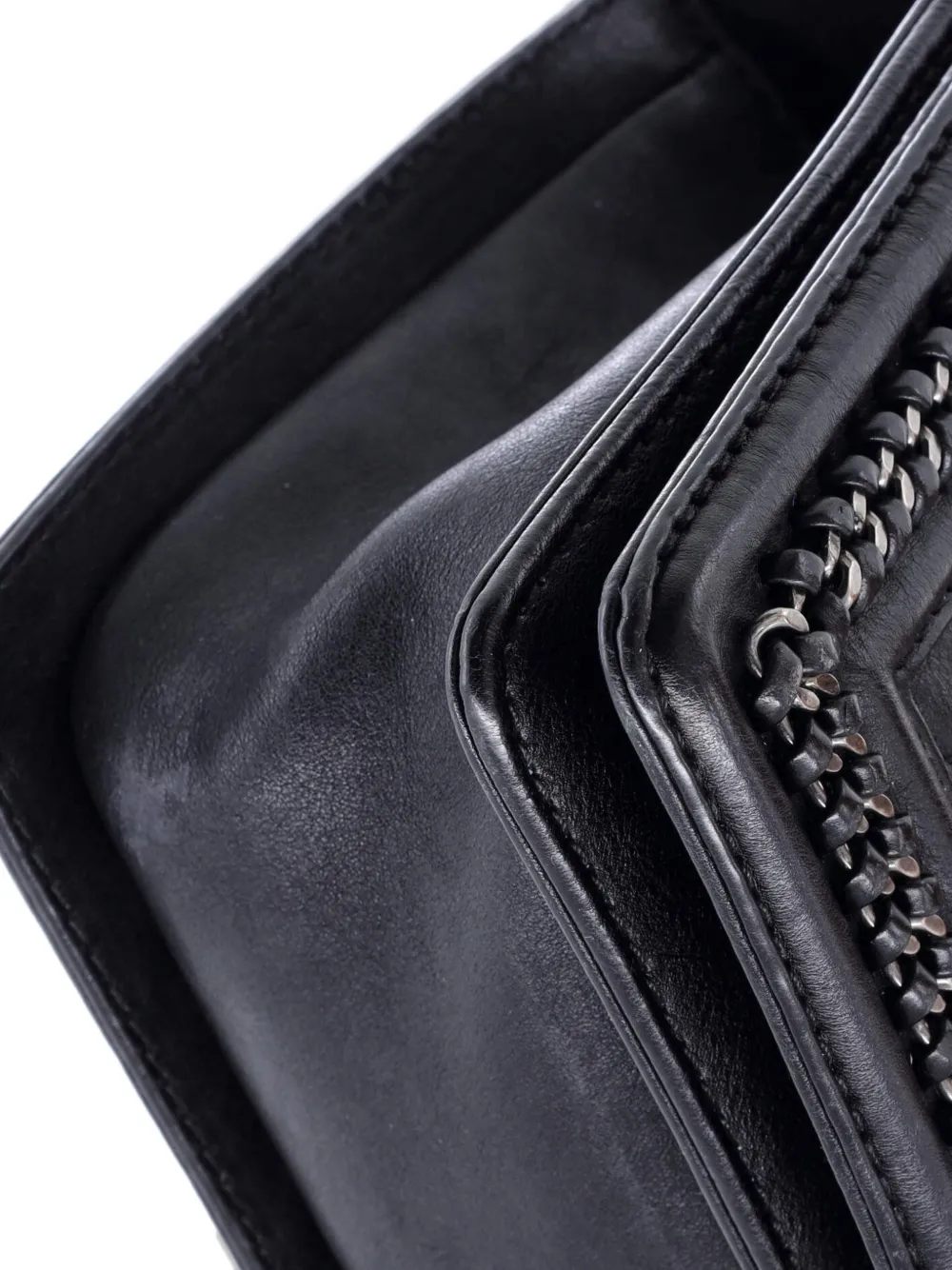 Pre-owned Chanel Chain Handle Boy Flap Bag Quilted Calfskin Old Medium Shoulder Bag In Black