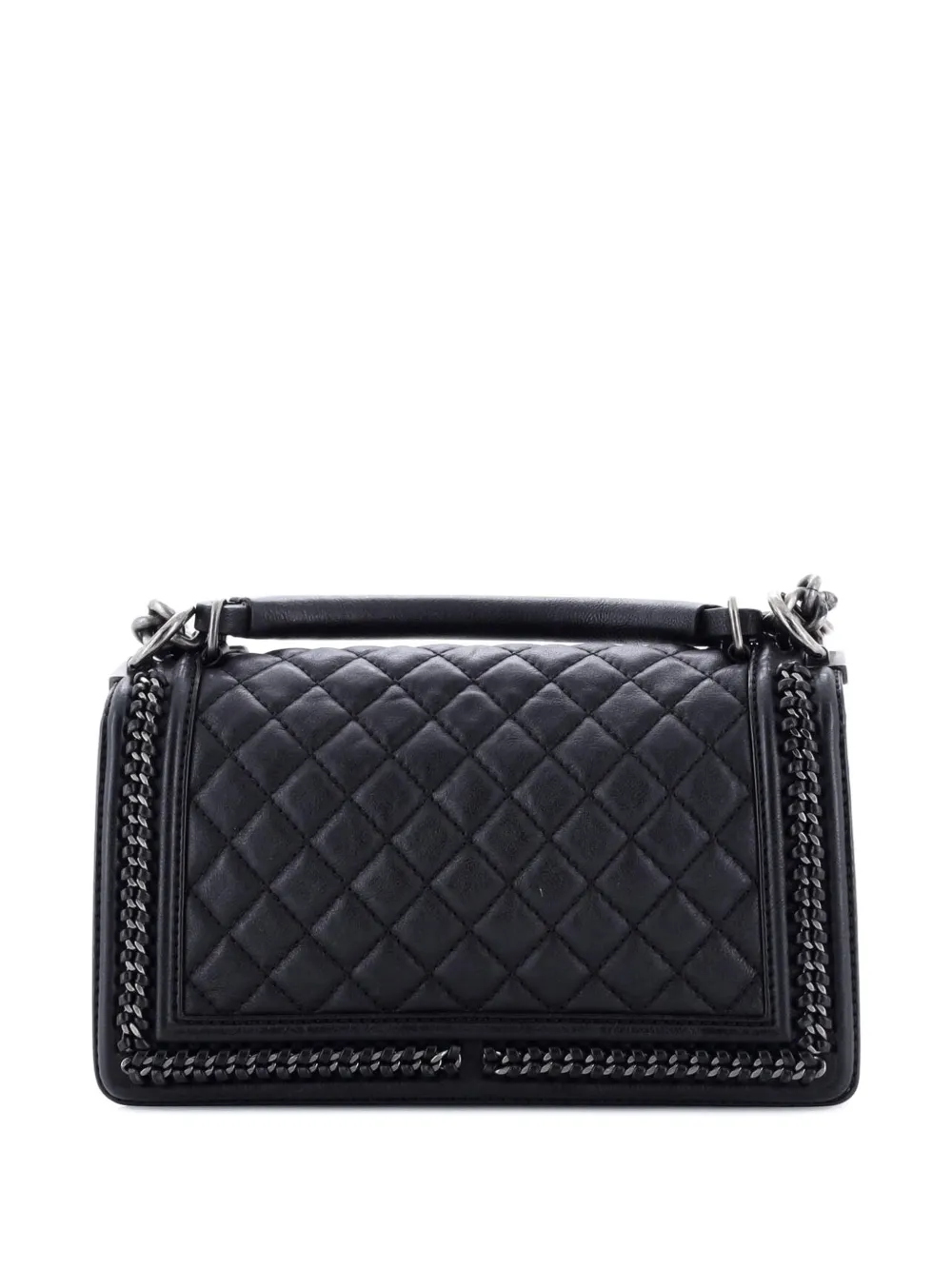Pre-owned Chanel Chain Handle Boy Flap Bag Quilted Calfskin Old Medium Shoulder Bag In Black