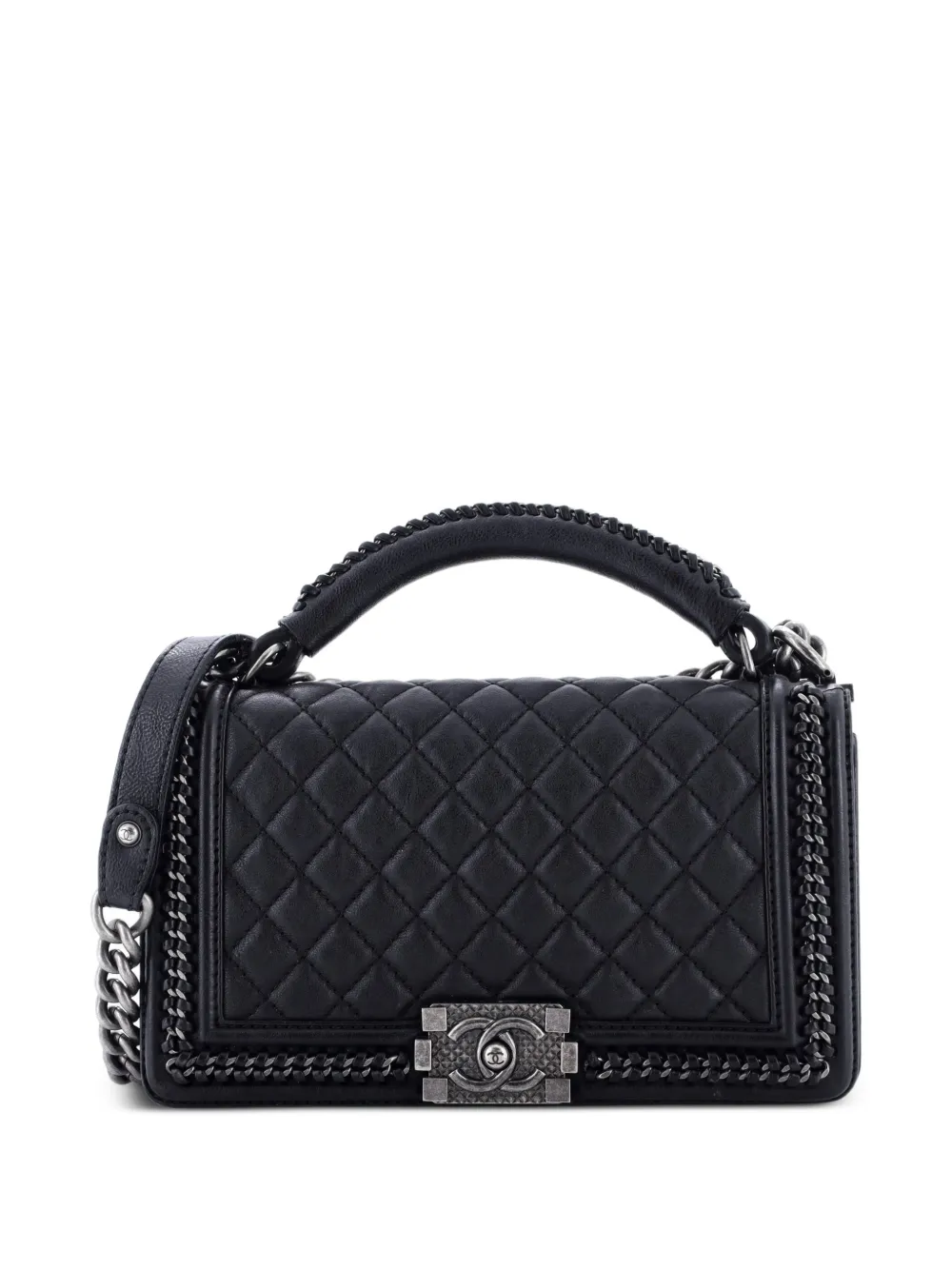 CHANEL Pre-Owned Chain Handle Boy Flap Bag Quilted Calfskin Old Medium shoulder bag - Nero