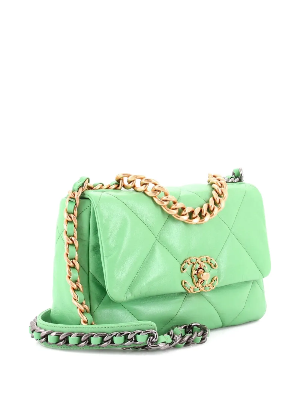 CHANEL Pre-owned 19 Flap Bag Quilted Leather Medium Crossbody Bag In Green