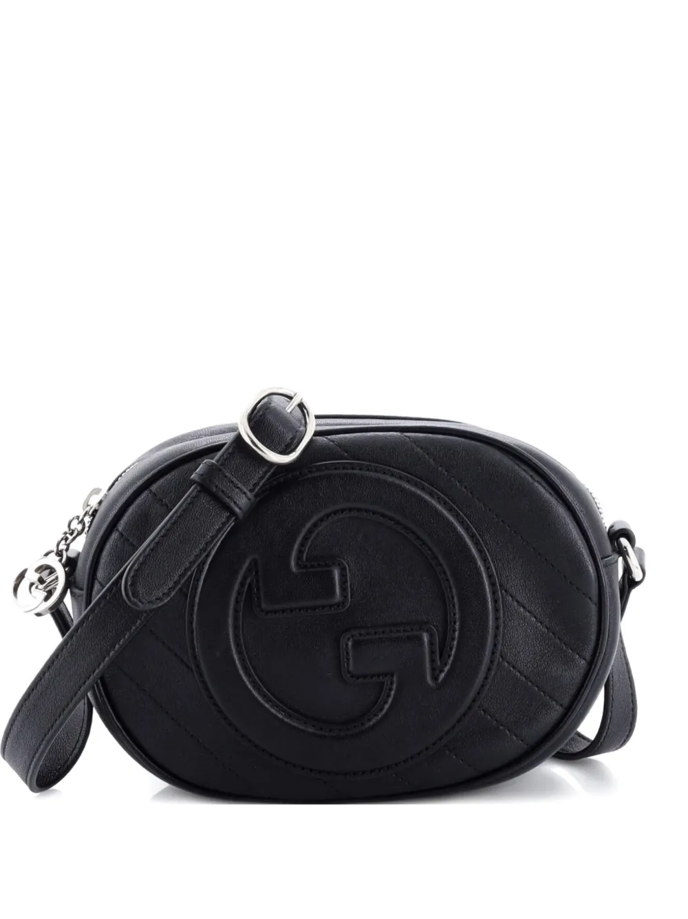 Pre-owned Gucci Blondie Nm Round Camera Bag Diagonal Quilted Leather Crossbody Bag In Black