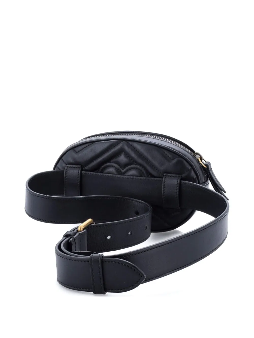 Pre-owned Gucci Gg Marmont Embellished Matelasse Leather Belt Bag In Black