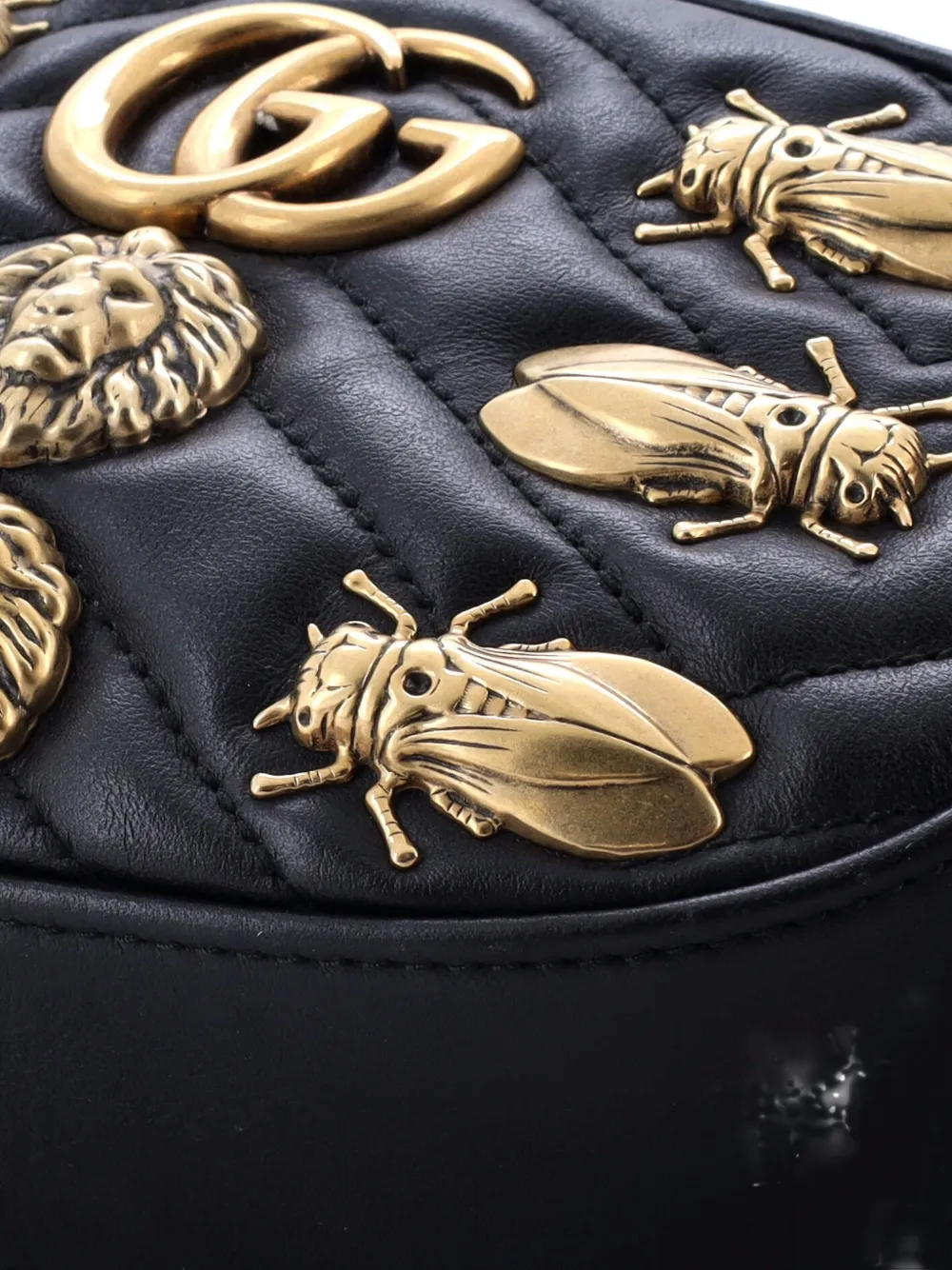 Pre-owned Gucci Gg Marmont Embellished Matelasse Leather Belt Bag In Black