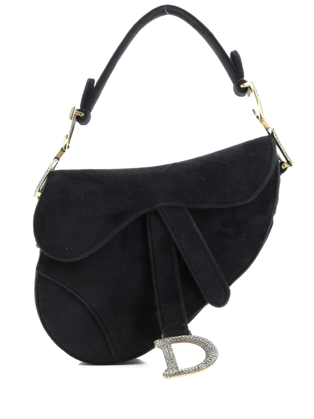 Click to view more detailed imagery on our partner's website Pre-owned Dior Saddle Handbag Velvet With Crystals Mini Shoulder Bag In Black