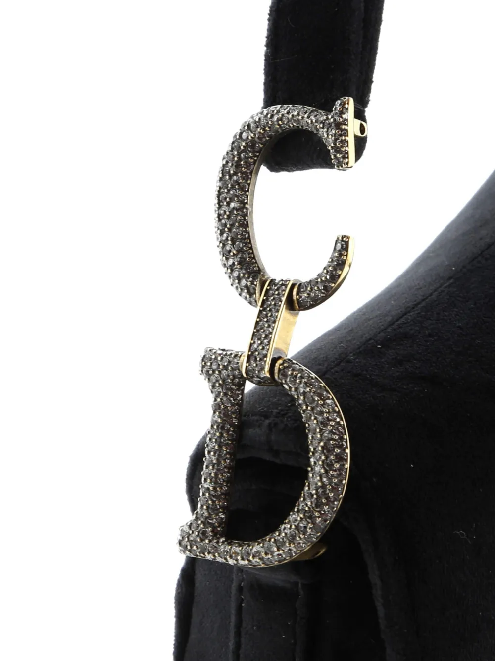 DIOR Pre-owned Saddle Handbag Velvet With Crystals Mini Shoulder Bag In Black