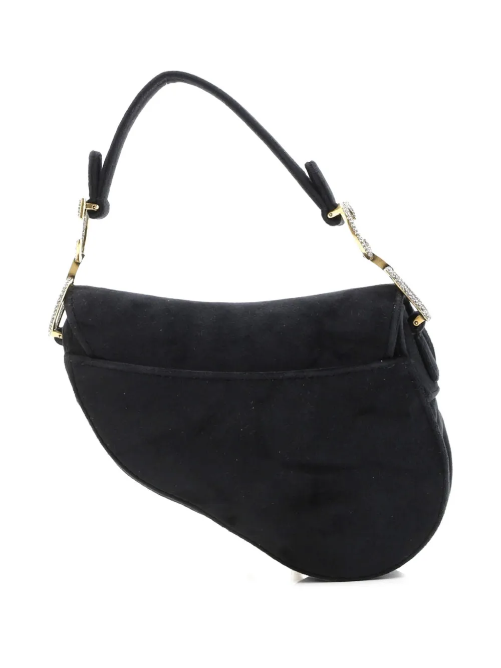 DIOR Pre-owned Saddle Handbag Velvet With Crystals Mini Shoulder Bag In Black