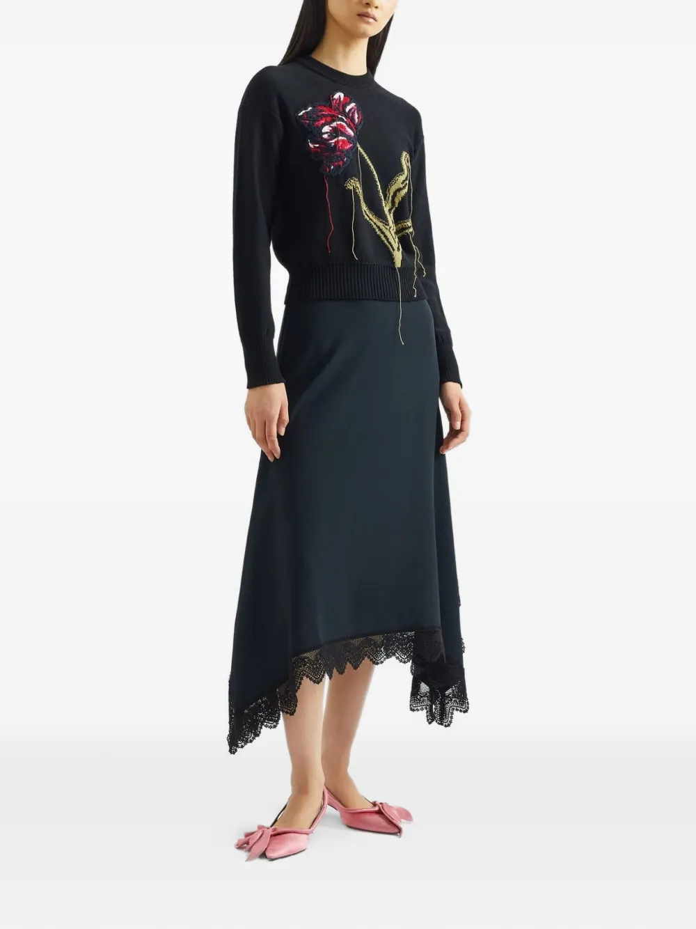 ERDEM Trui met ronde hals en bloemen-intarsia Zwart