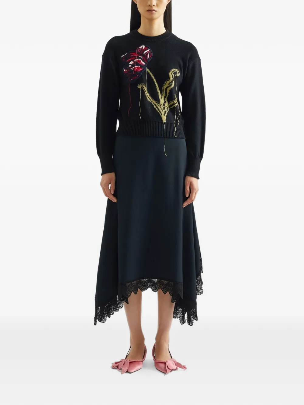 ERDEM Trui met ronde hals en bloemen-intarsia Zwart