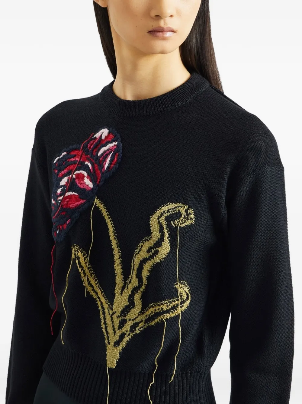ERDEM Trui met ronde hals en bloemen-intarsia Zwart