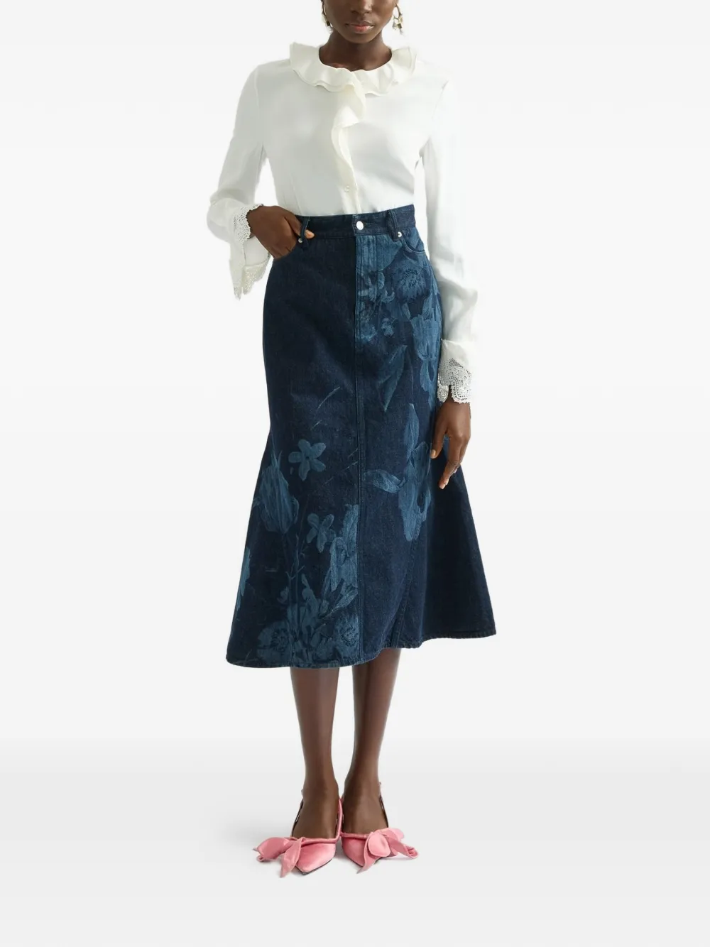  Erdem Floral-print Midi Skirt - Blue 