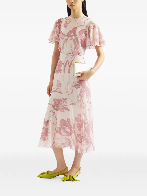 Erdem | Floral Print Silk Voile Midi Dress