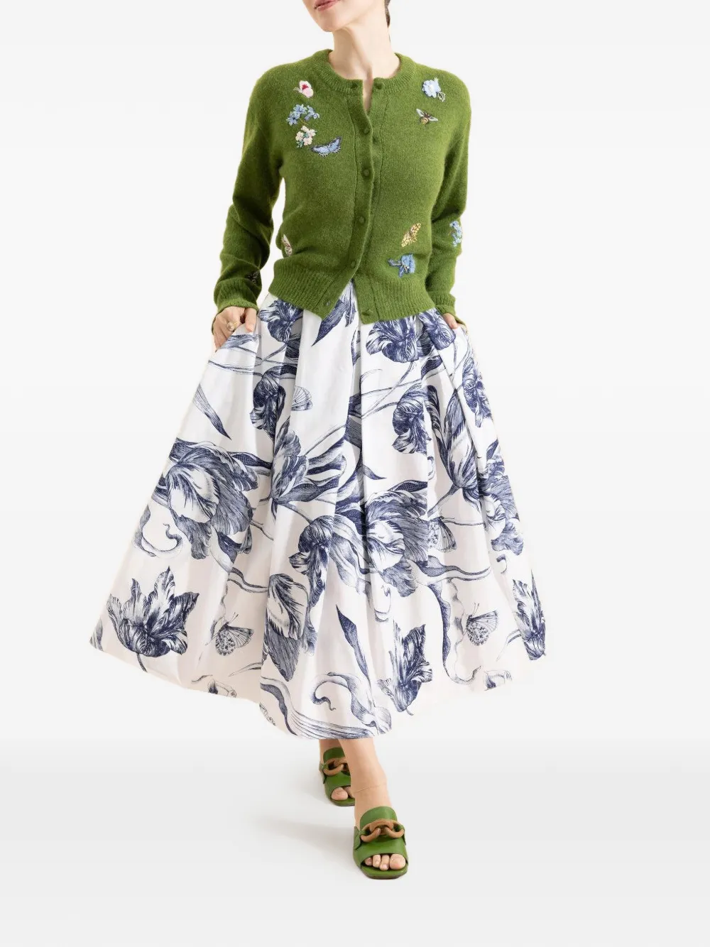 Erdem Long-sleeve Crew-neck Cardigan - Green 