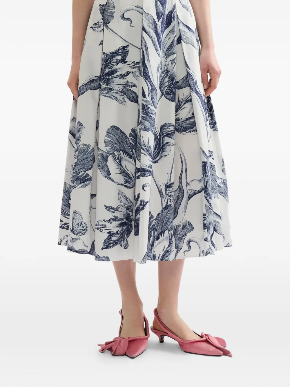 Erdem Floral-print Pleated Midi Skirt In White