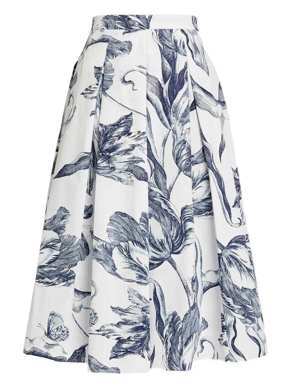 Erdem Floral-print Pleated Midi Skirt In White