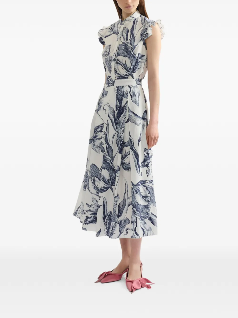 ERDEM floral-print pleated midi skirt - Bianco