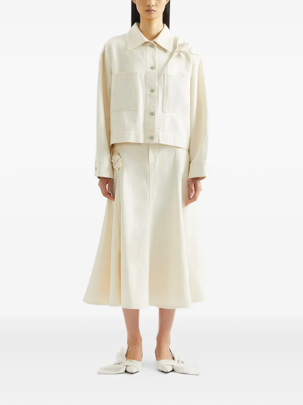 Flared Button-Fastening Midi Skirt
