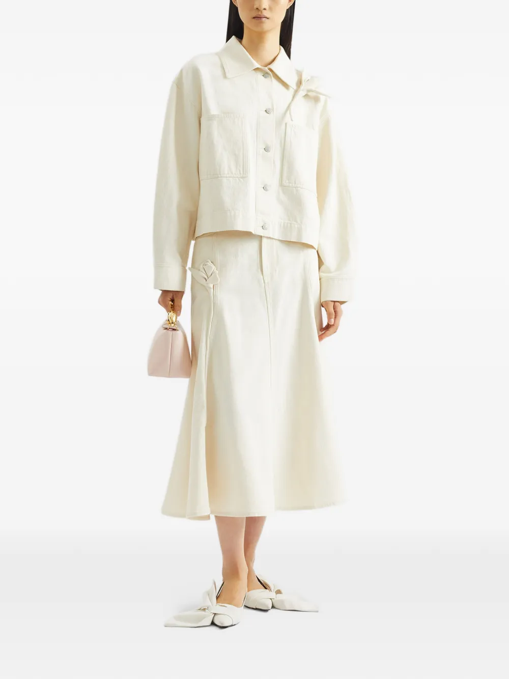 Flared Button-Fastening Midi Skirt