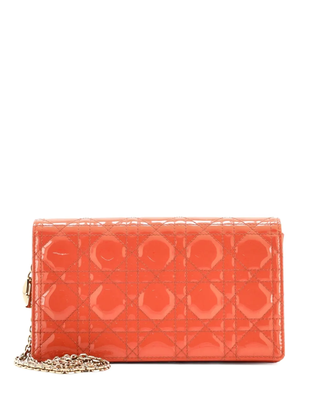Christian Dior Pre-Owned Lady Dior Chain Pouch Cannage Quilt Patent crossbody bag - Orange