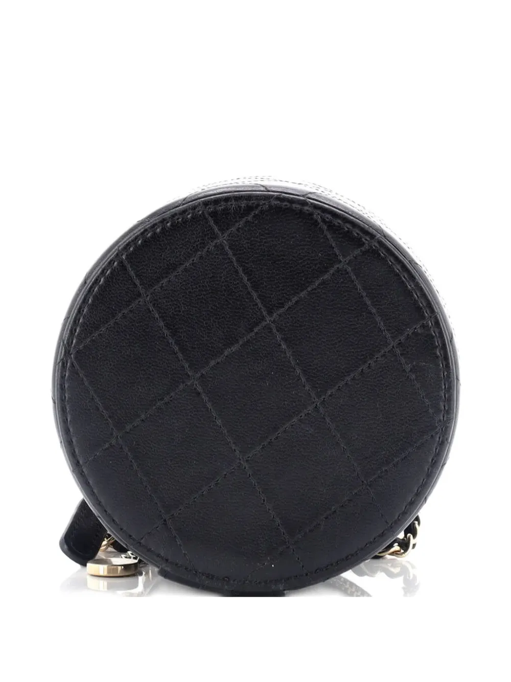 Pre-owned Chanel Cc Round Vanity Case With Chain Quilted Lambskin Mini Clutch Bag In Black
