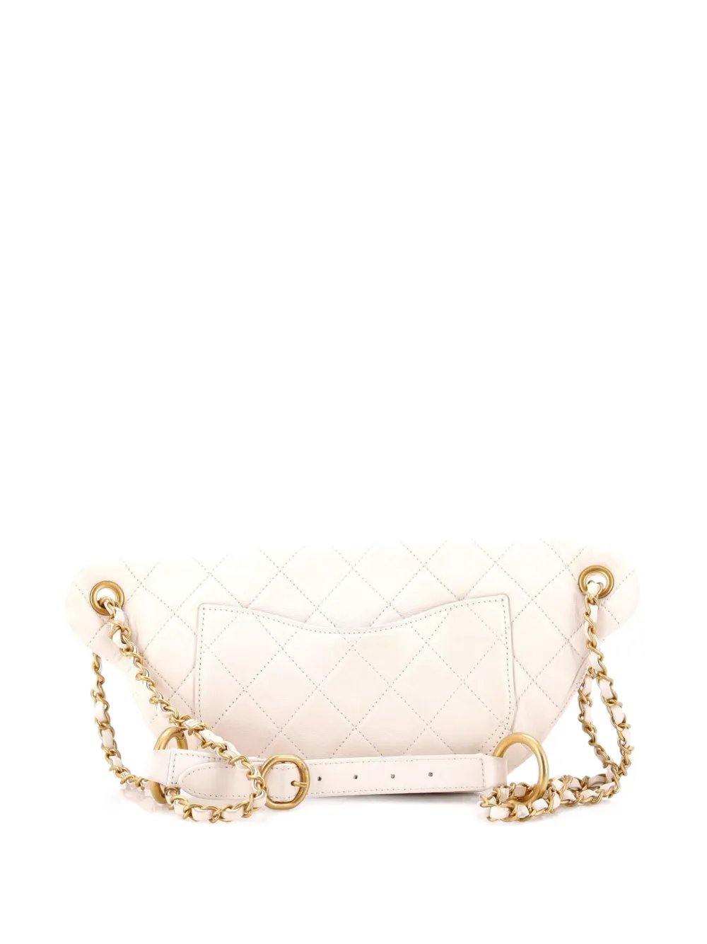 Pre-owned Chanel All About Chains Waist Bag Quilted Lambskin Belt Bag In White