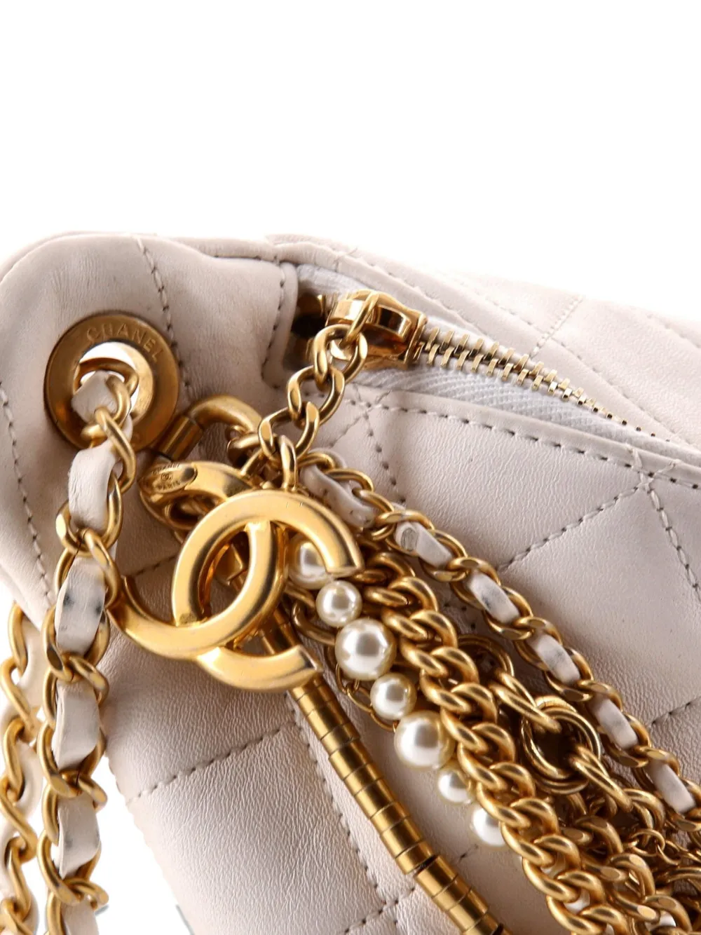 Pre-owned Chanel All About Chains Waist Bag Quilted Lambskin Belt Bag In White