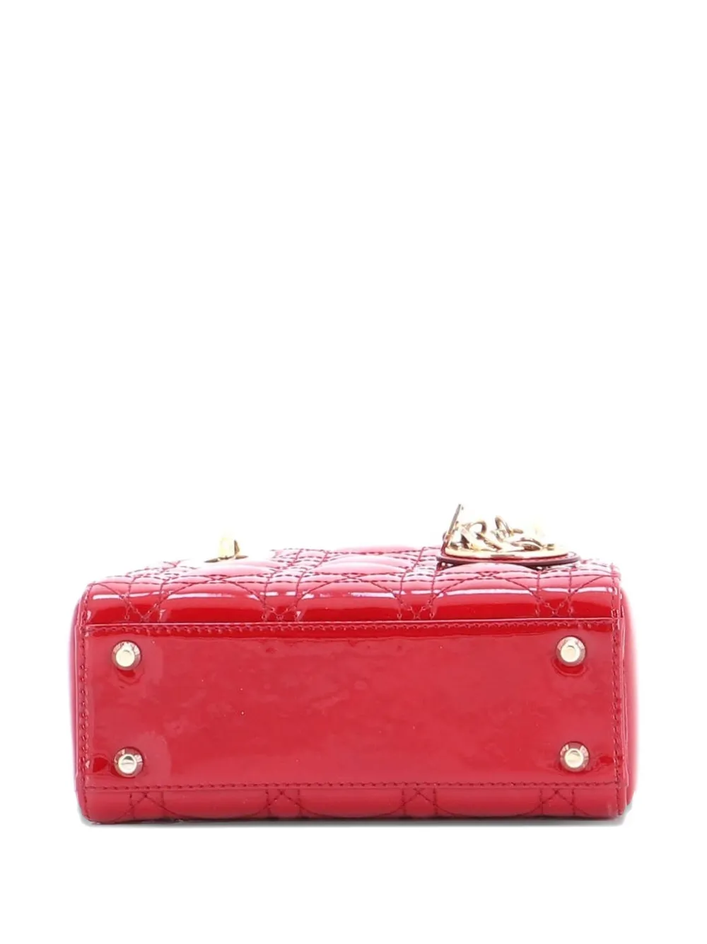 Pre-owned Dior Lady  Chain Bag Cannage Quilt Patent Mini Satchel In Red